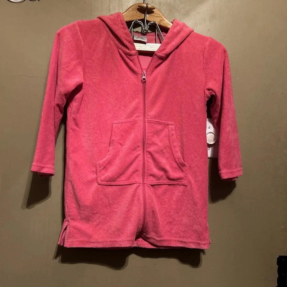 Lily & Dan Kids Size M 8/10 Pink‎ Hooded Striped Terrycloth Swim Coverup Dress